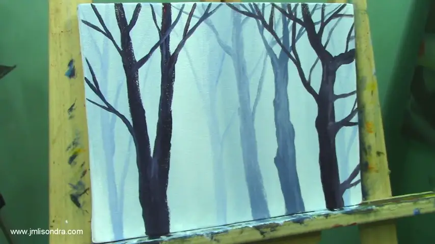 Best Misty Effect Drawing Of Trees With Acrylics