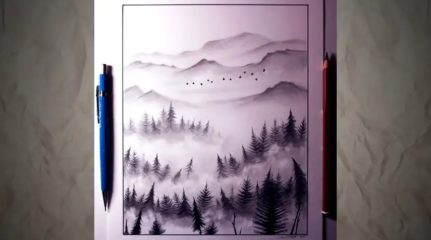 Attractive Foggy Forest Sketch