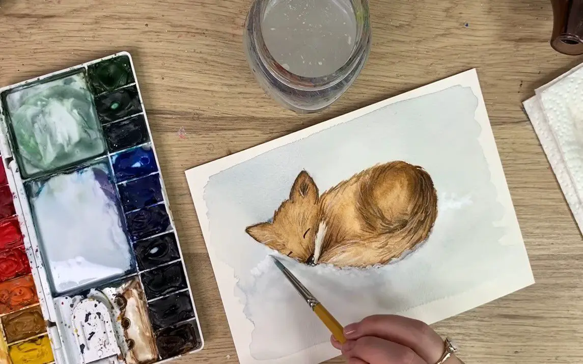 Gorgeous Painting of a Fox Sleeping in the Snow