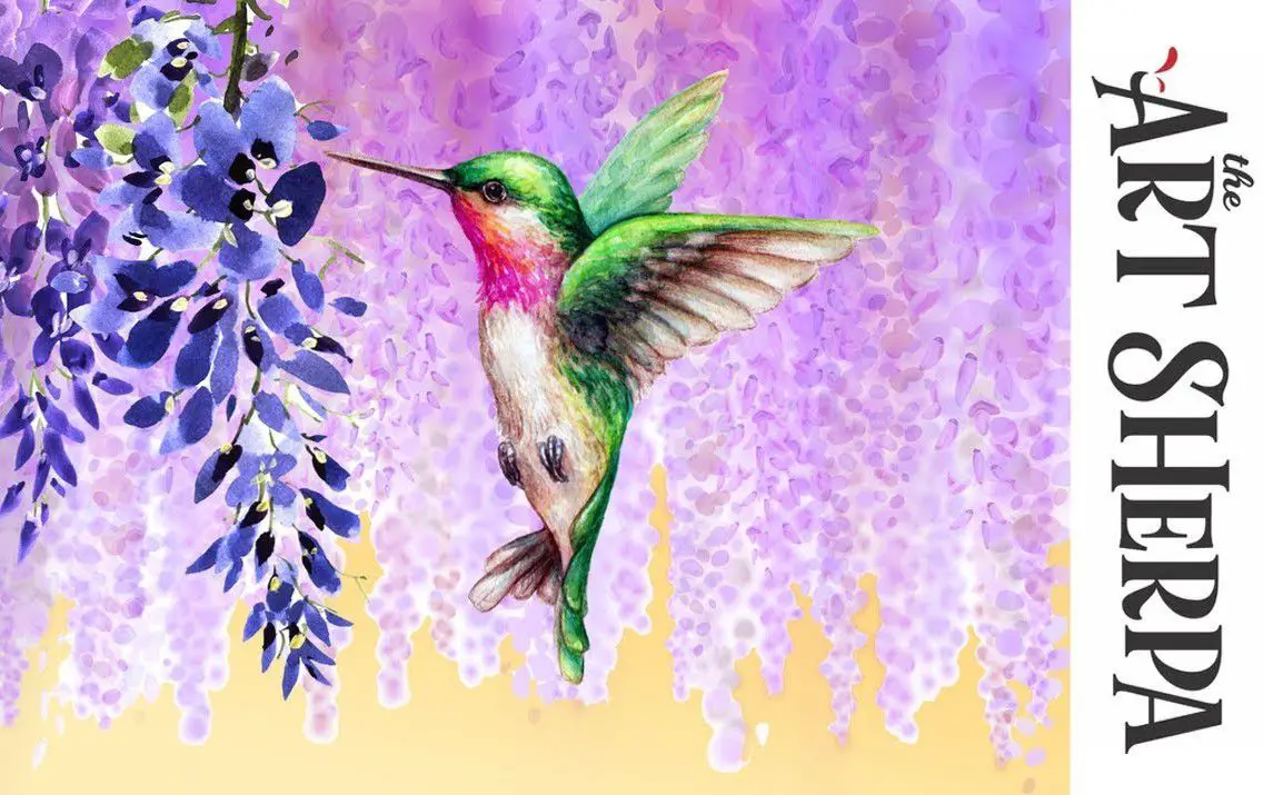 Beautiful Painting of a Hummingbird, and Wisteria