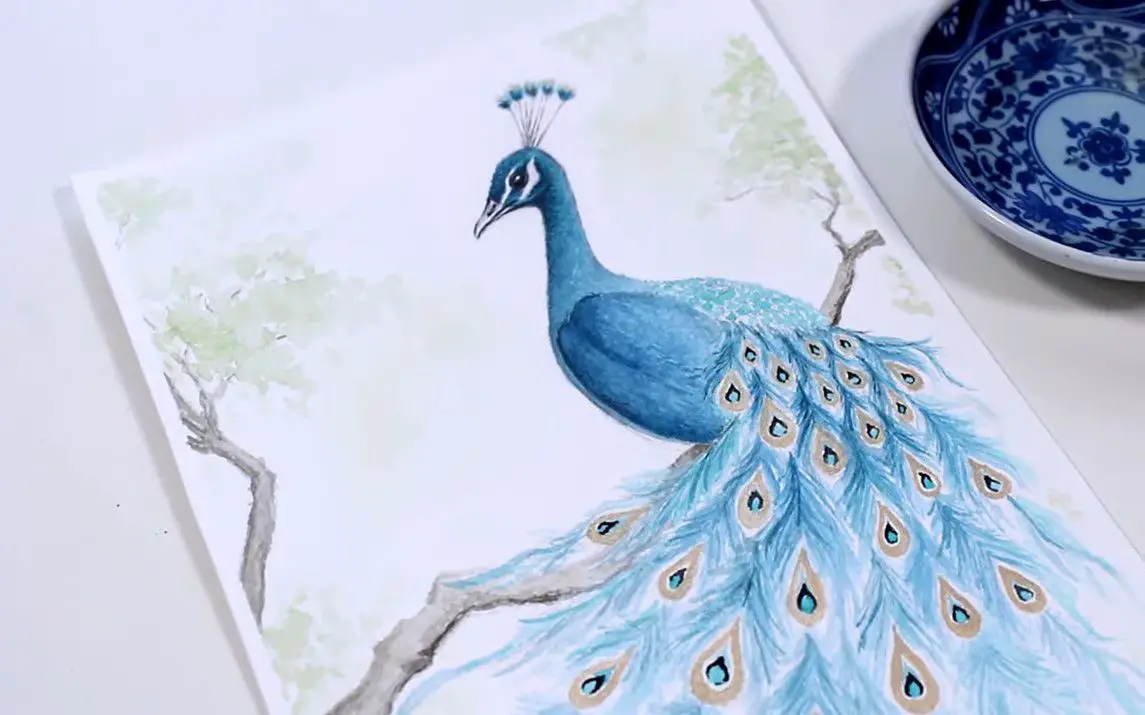 Serene Painting of a Peacock