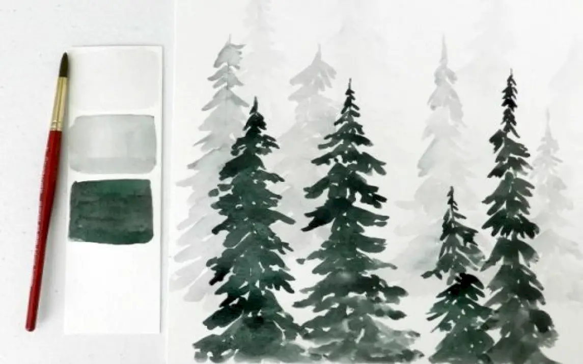 Gorgeous Watercolor Pine Tree Painting