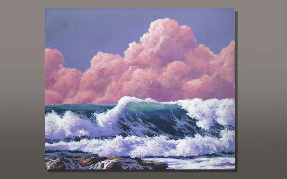 Realistic Seascape with a Pink Sky