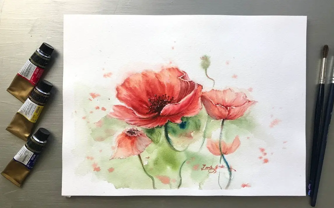 Dancing Poppies in Watercolor