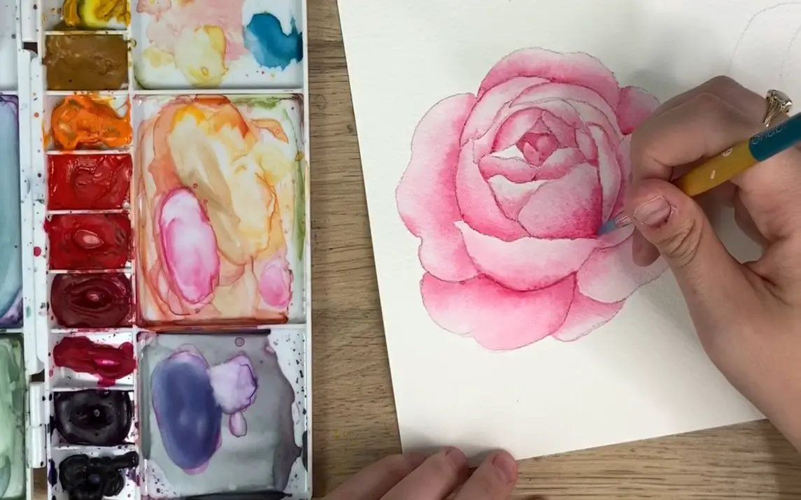 Realistic Watercolor painting of a Rose