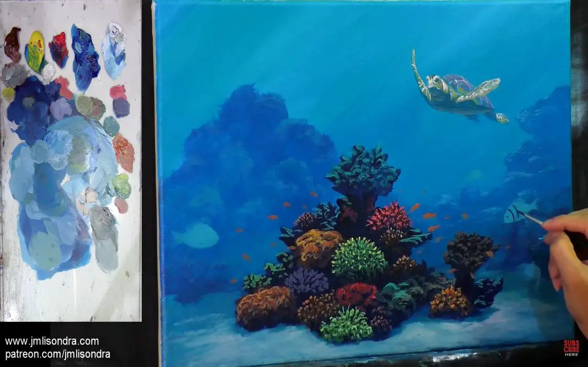 Mesmerizing Painting of an Underwater Sea Turtle