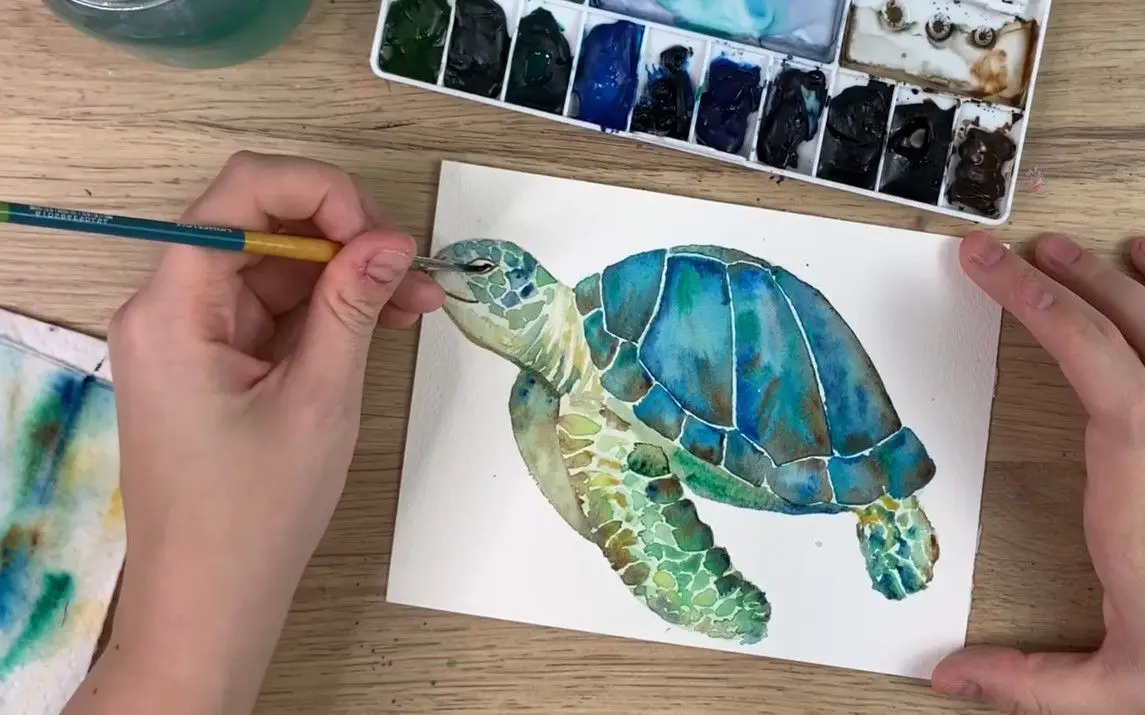 Simple Painting of Sea Turtles with Watercolors