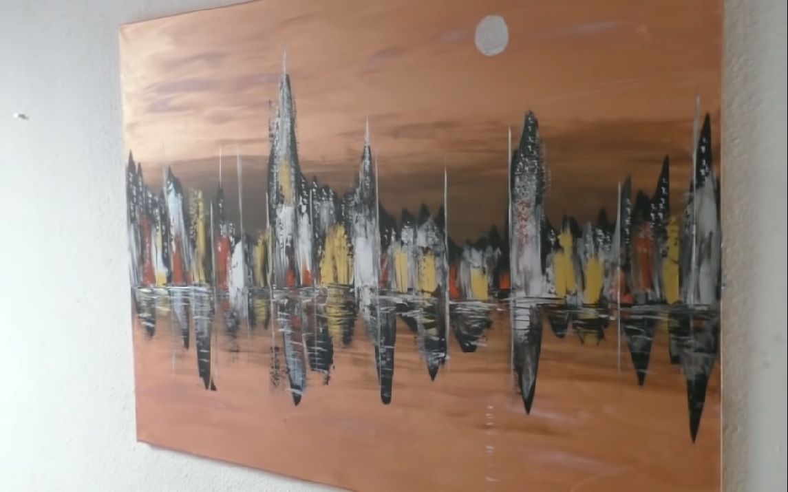 Skyline - abstract - acrylic painting - Acrylmalerei Abstrakt - Spachteltechnik - Für Anfänger
