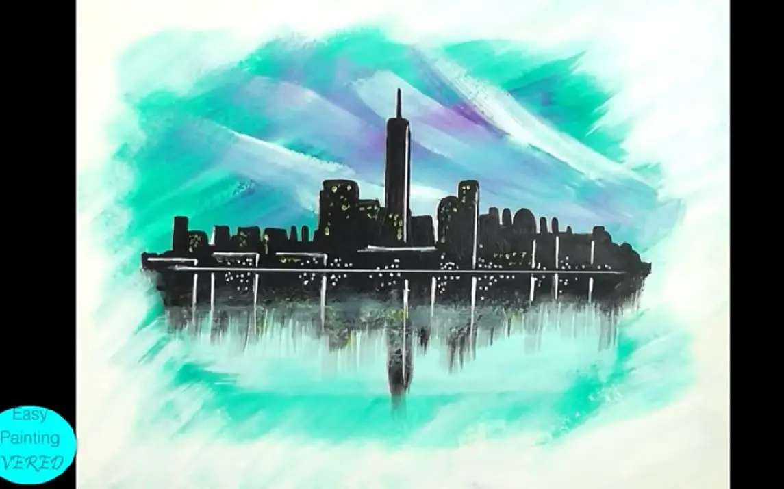 SKYLINE Painting Tutorial for beginners. How to paint NY City (easy)