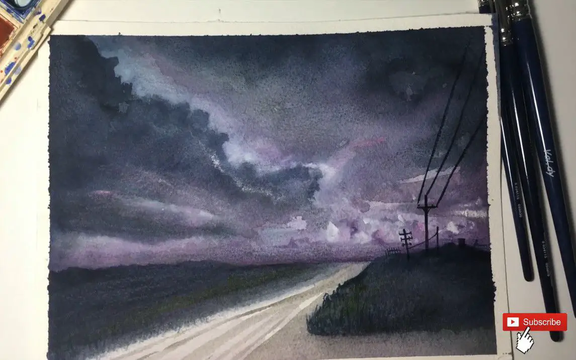 Quick Watercolor Painting of a Stormy Sky