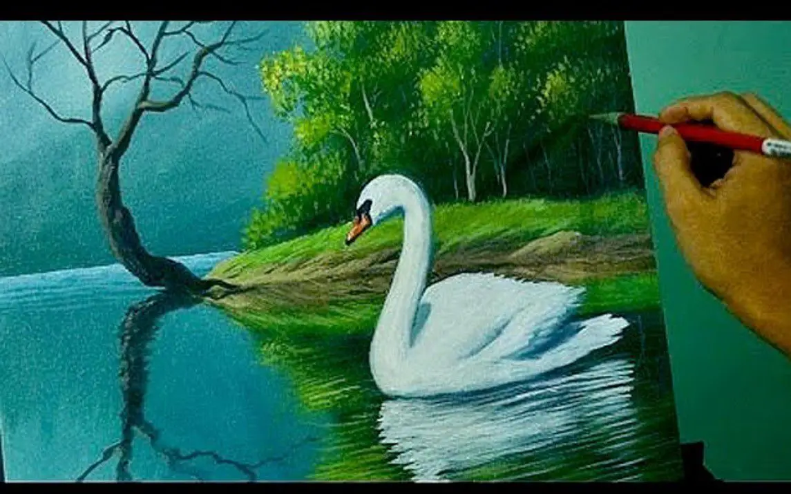 Swan Painting with a Beautiful Landscape