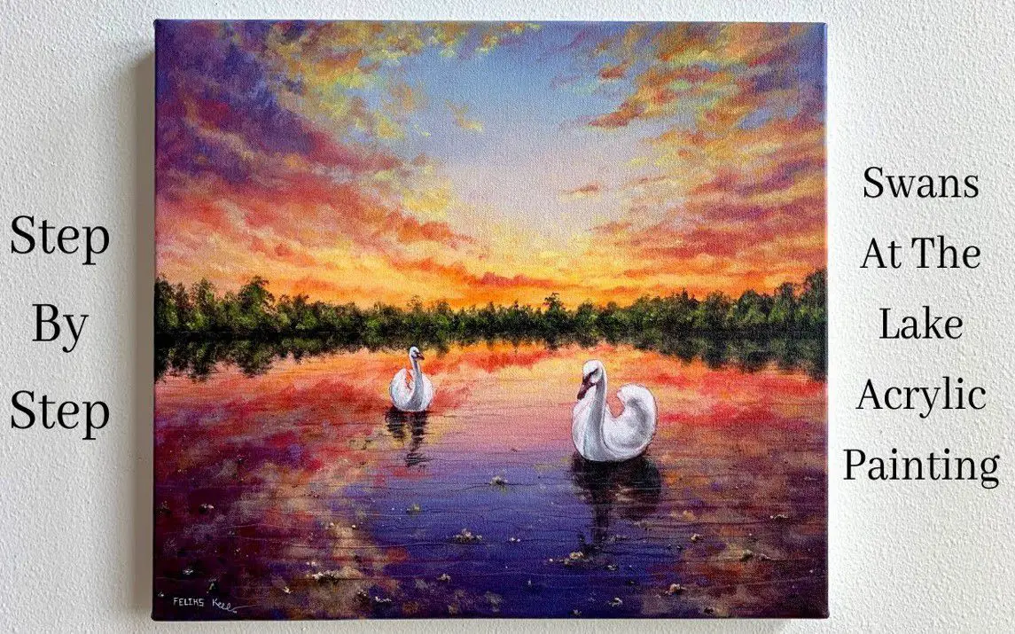 Scenic Painting of Swans in a Lake