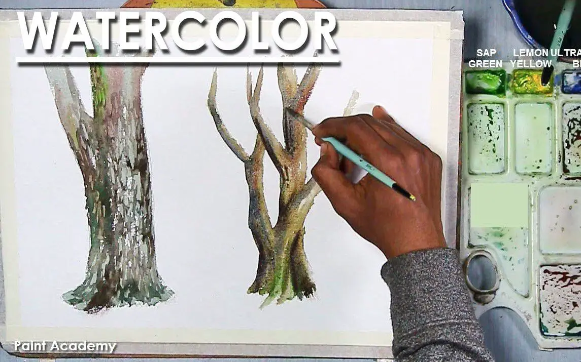 Simple Painting of a Tree Trunk in Watercolor