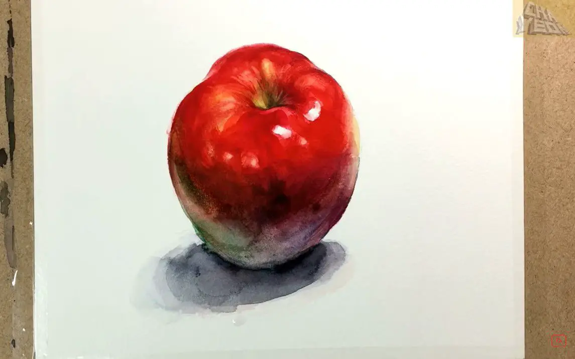 Vivid Watercolor Painting of an Apple