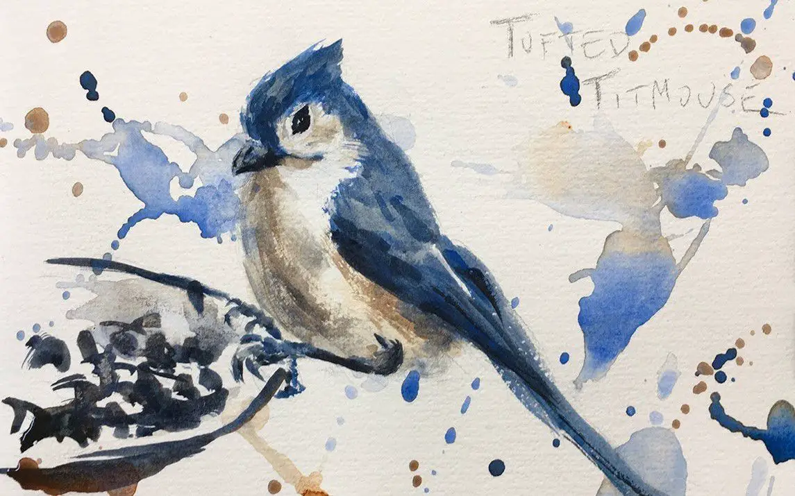 Simple Painting of a Titmouse using Watercolors