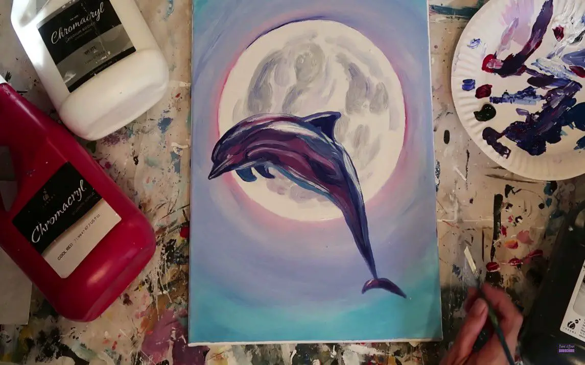 Blissful Scene of a Dolphin under the Moonlight