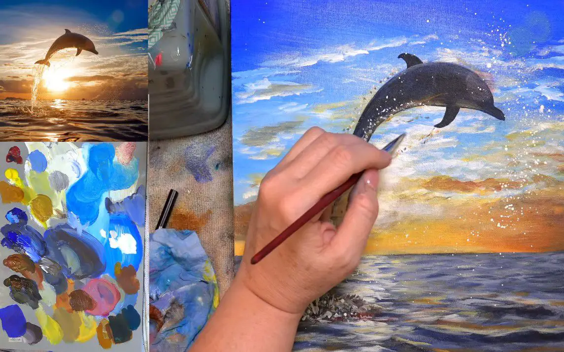 Striking Seascape painting of a Dolphin