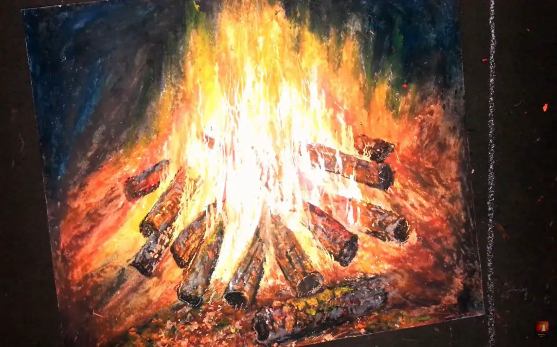 Vivid Painting of Fire Logs using Oil Pastels
