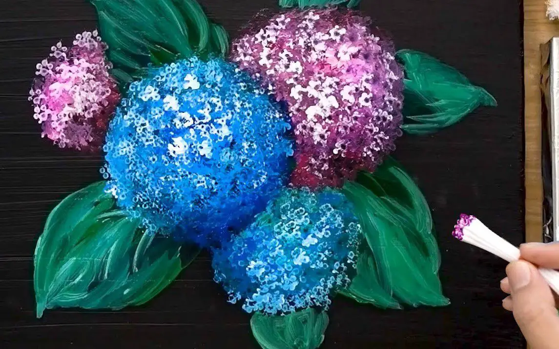 Hydrangea Painting with Cotton Swabs