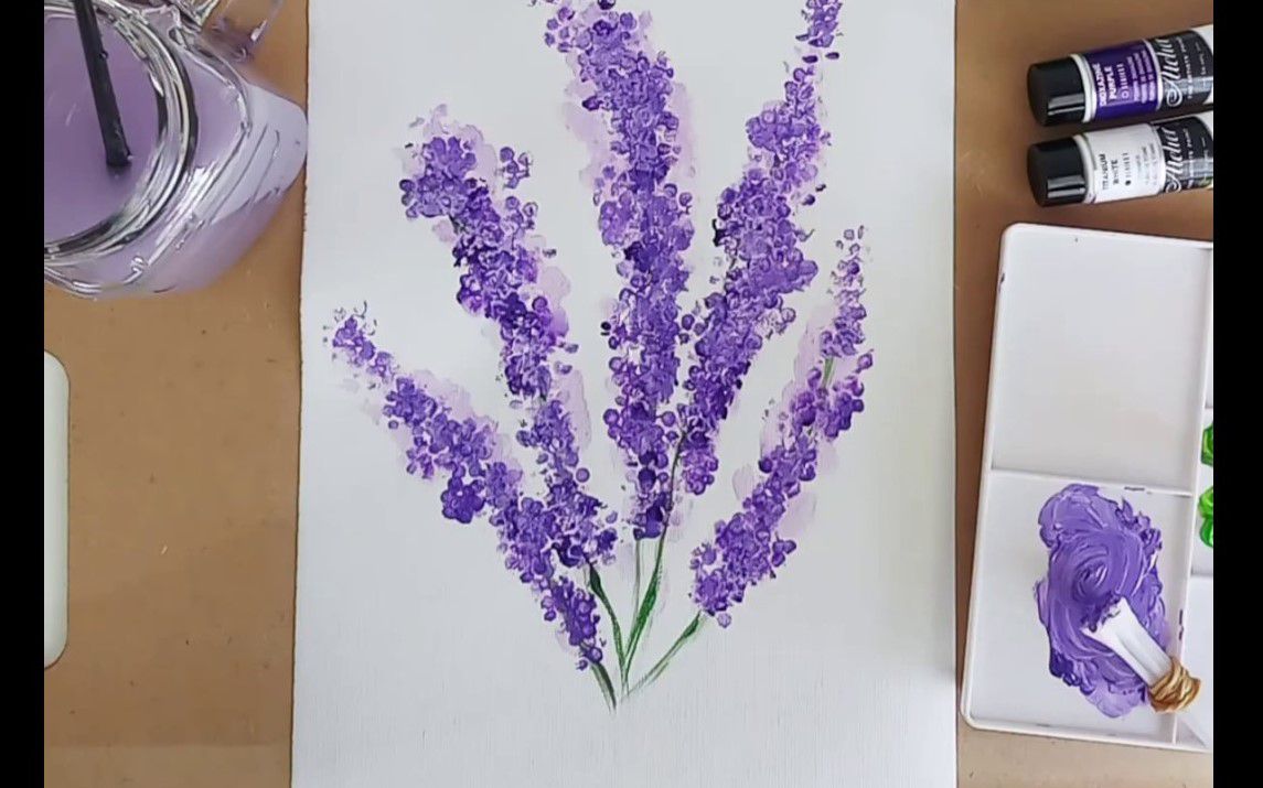 Easy Lavender Painting with Cotton Swabs