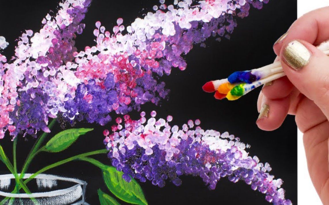 Lilac Painting with Cotton Swabs