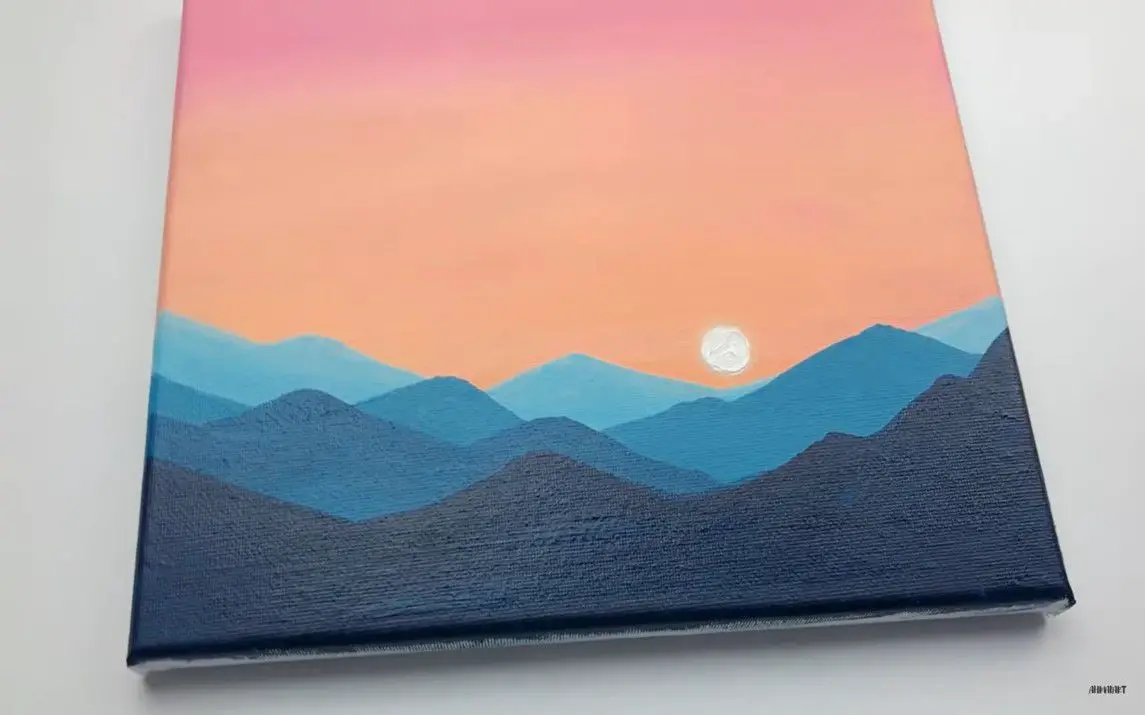 Minimalistic Sunset Scene with a Mountain Landscape