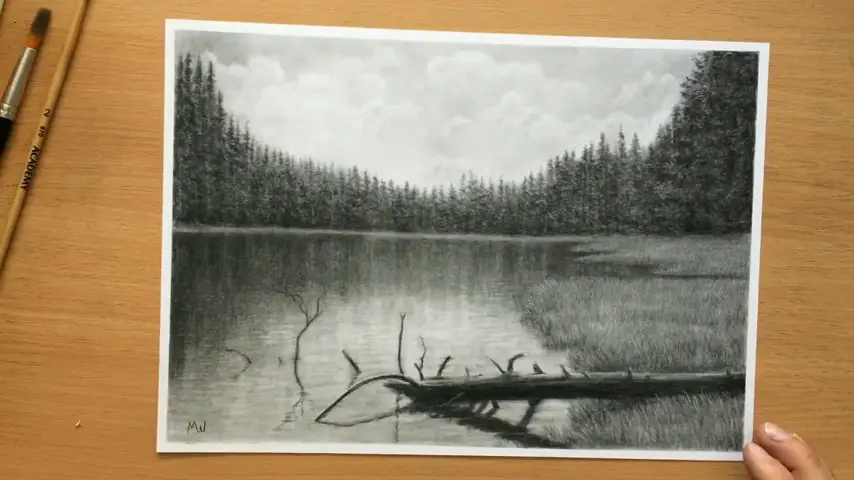 Drawing A Breathtaking View Of Nature With Charcoal