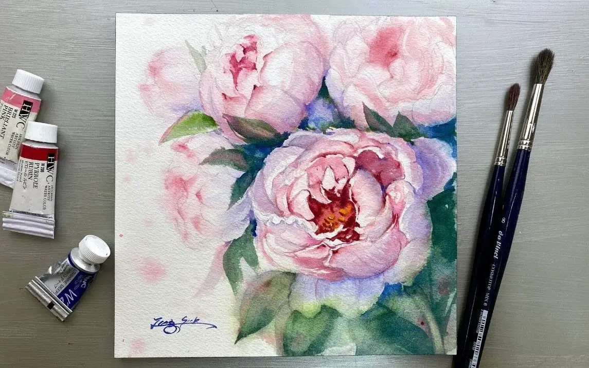 Striking Watercolor Painting of a Peony