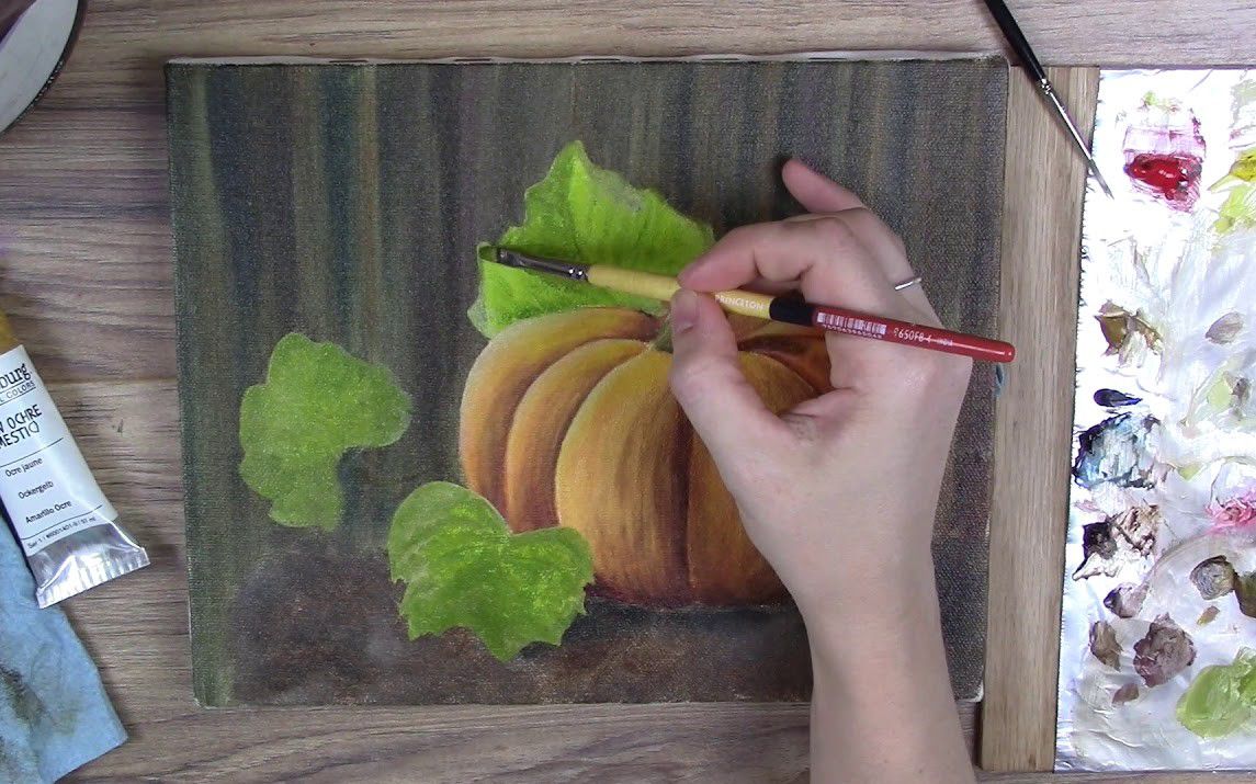 Easy Pumpkin Painting with Leaves