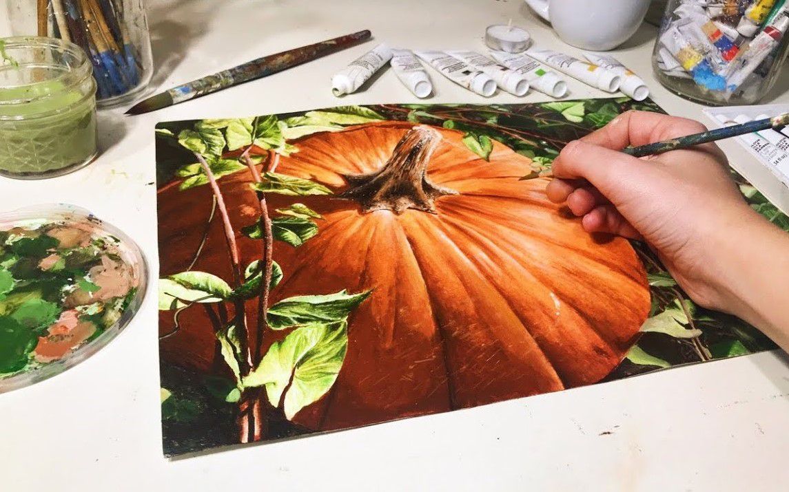 Realistic Pumpkin Leaf Painting