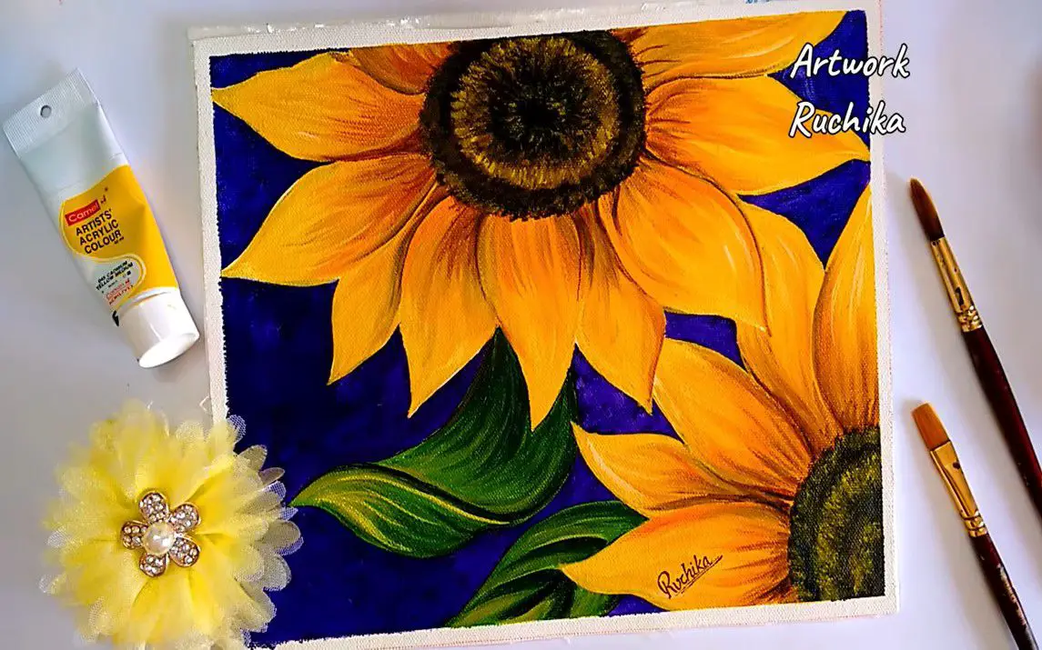 Easy Acrylic Sunflower painting tutorial