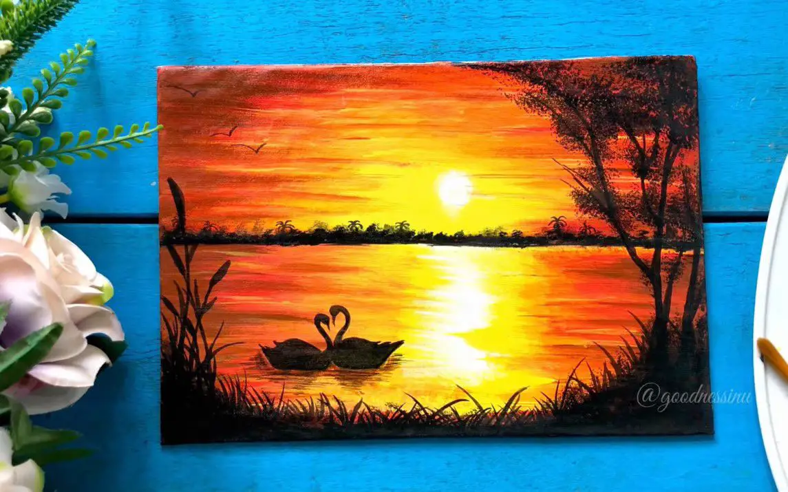 Easy Painting of Sunset over Water