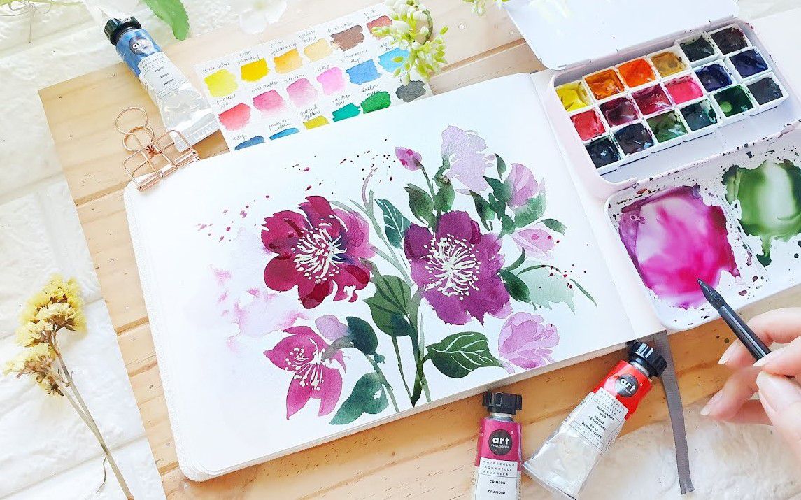 Beautiful Violets in Watercolor
