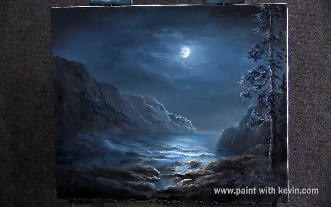 Moonlit Coastline Painting
