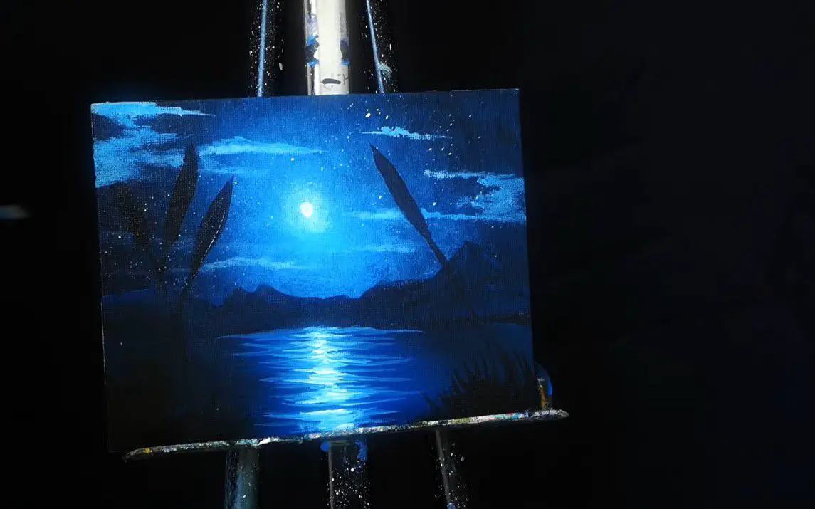Lake Painting with a Starry Background