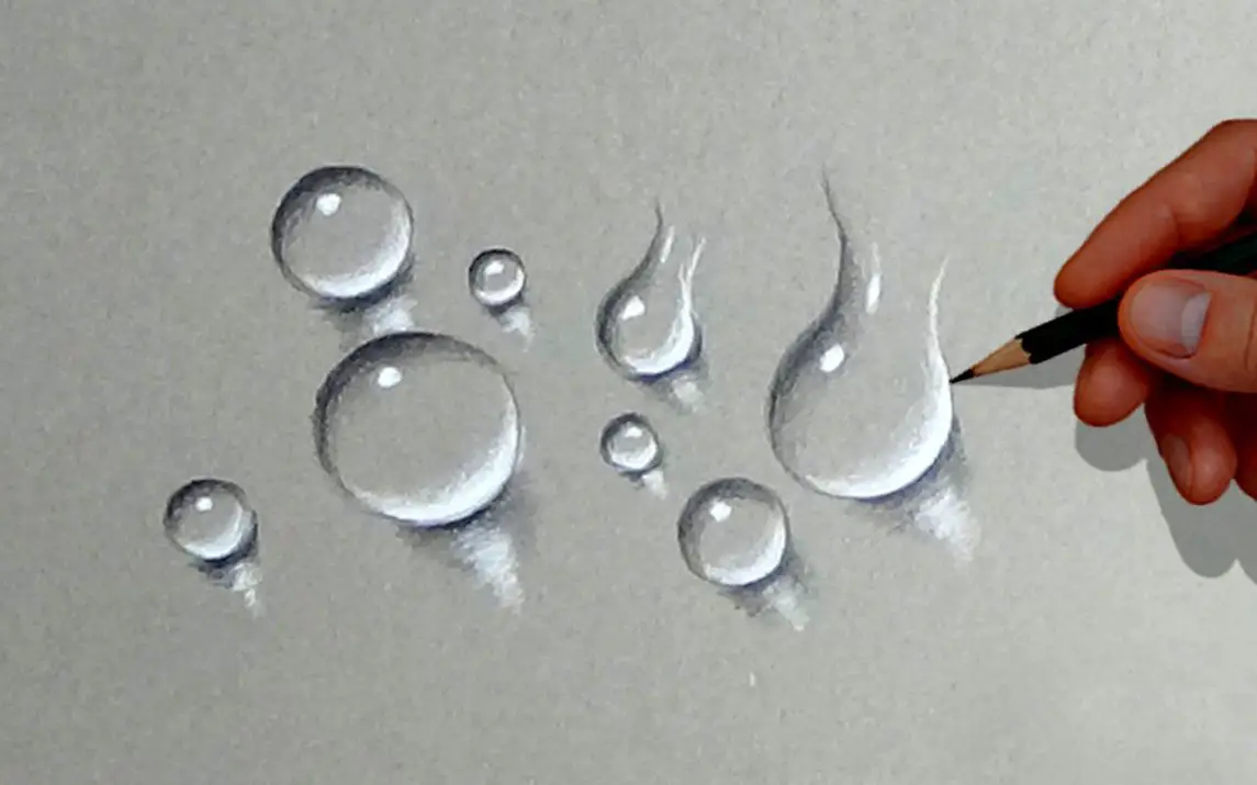 Realistic Water Drop Pencil Shading