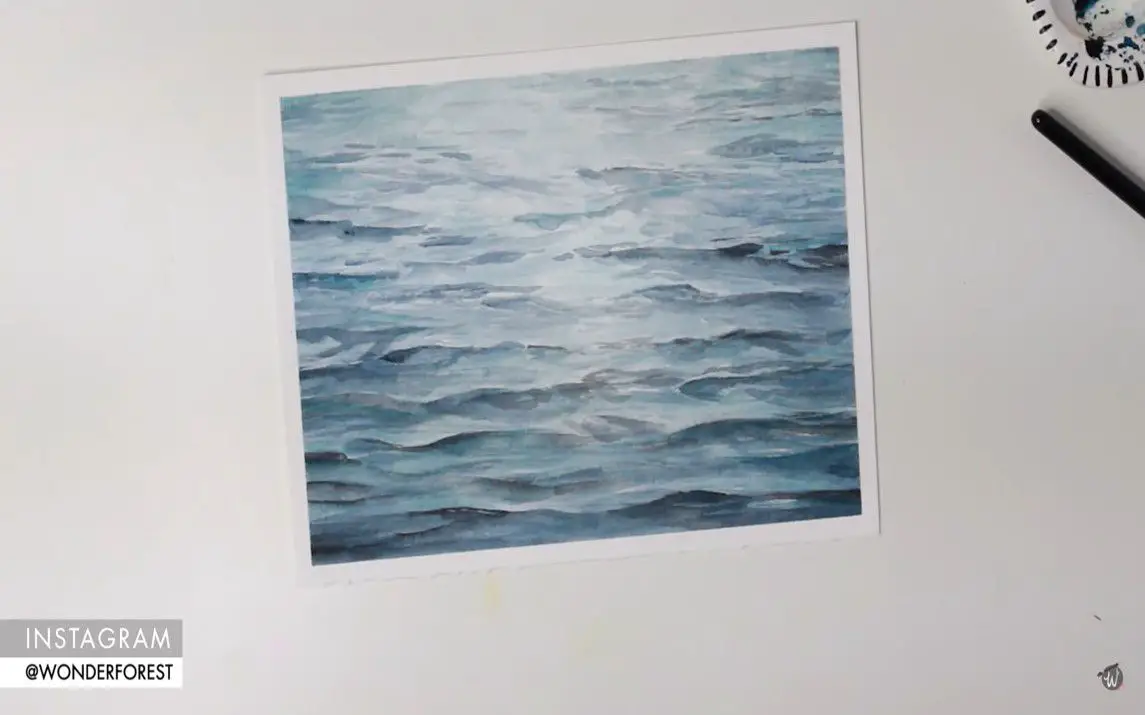 Watercolor Painting of a Calm Ocean