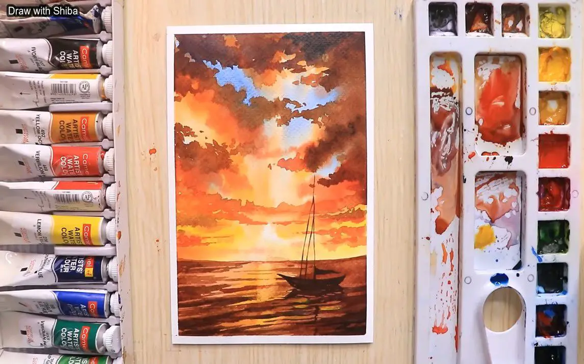 Stunning Sunset Painting using Watercolor
